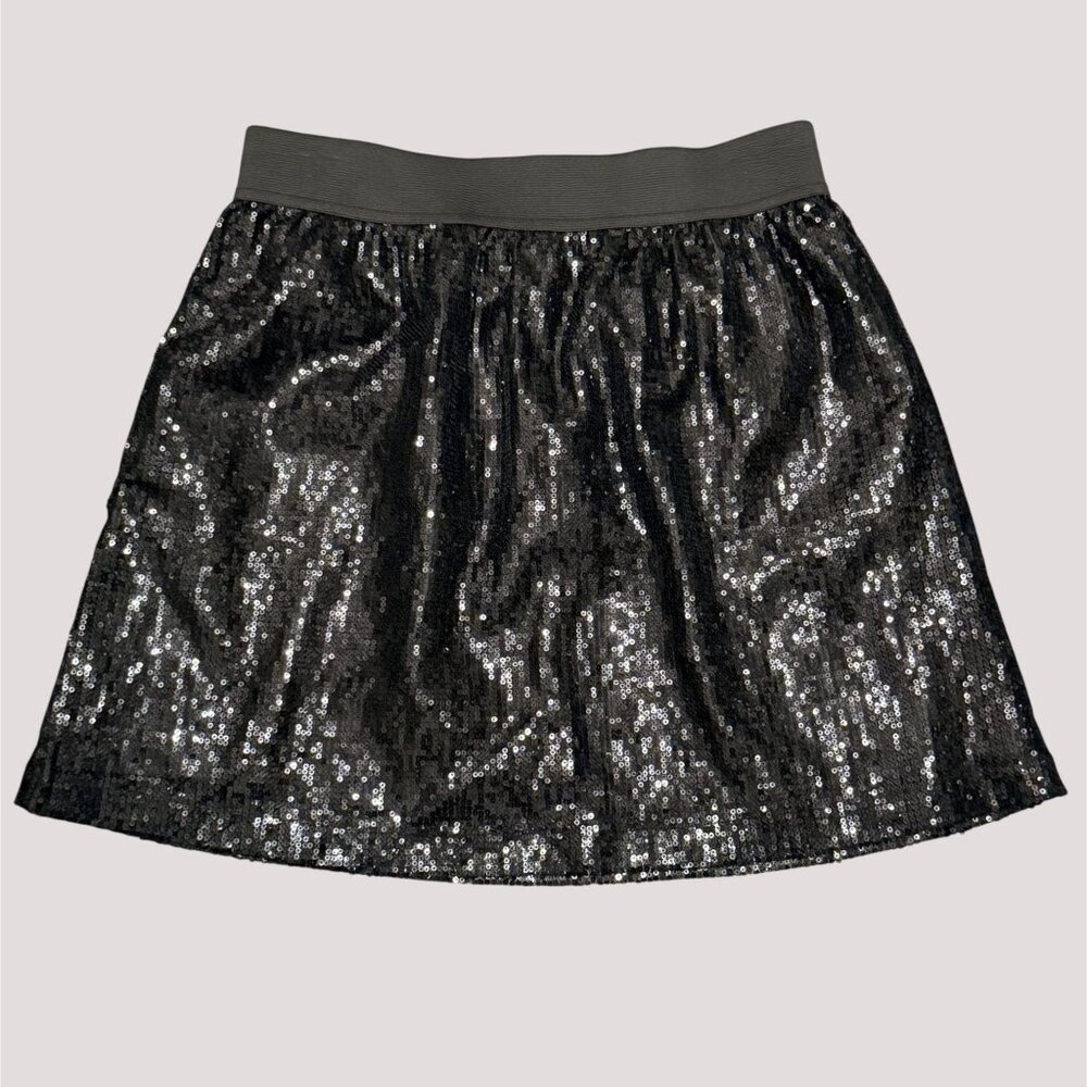 Romeo & Juliet Couture Black Sequin Skirt Size L Fully Lined Stretch Waist Party